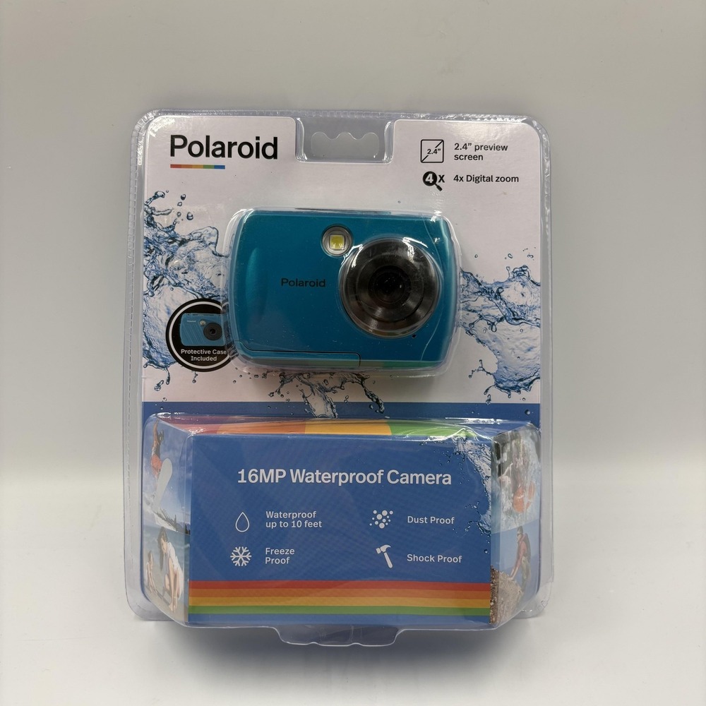 Polaroid IS049 Underwater Digital Camera 16MP Waterproof 4x Zoom Blue Teal Case